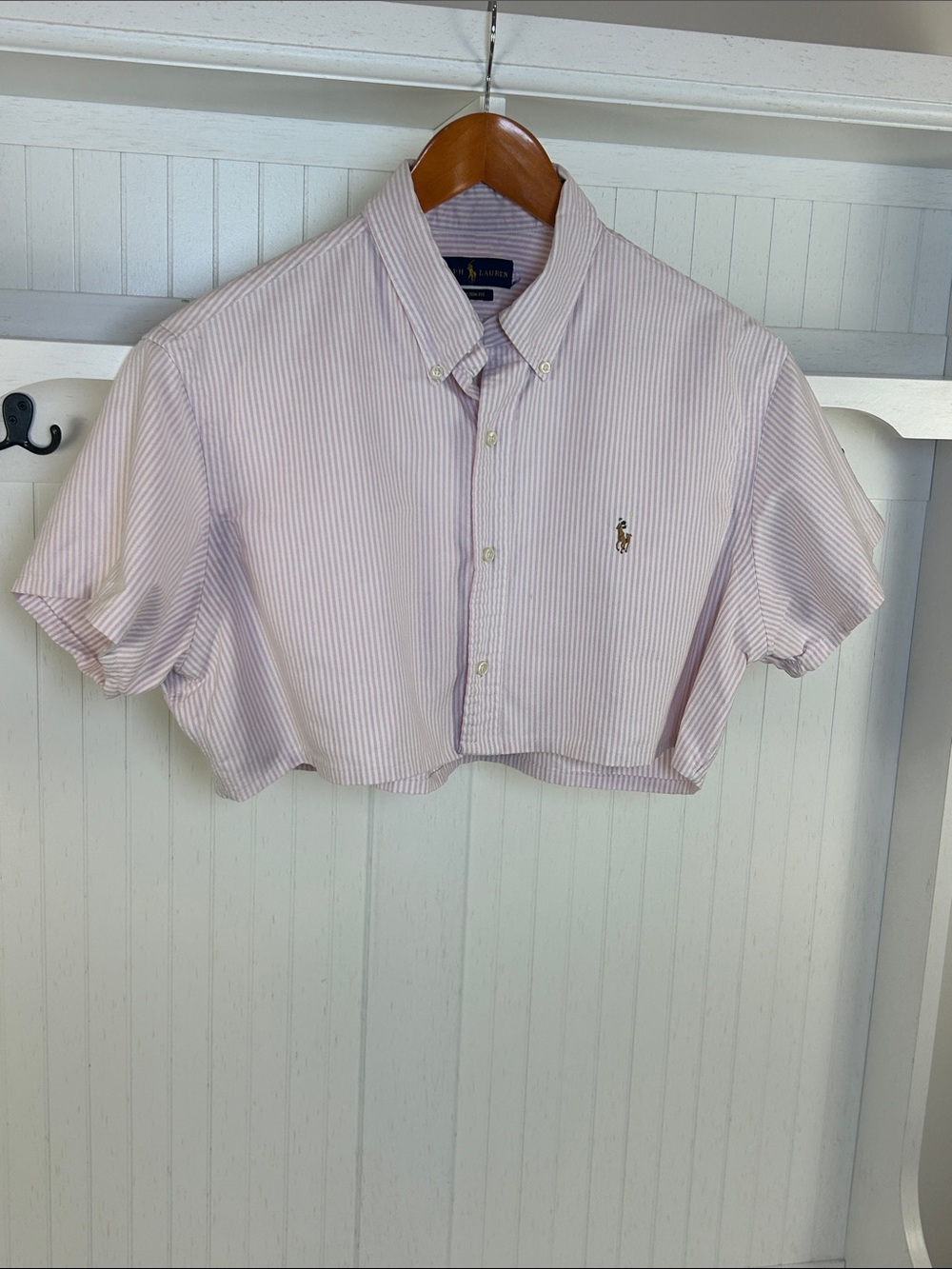 Ralph Lauren Reworked Pink Stripe Cropped Oxford Shirt